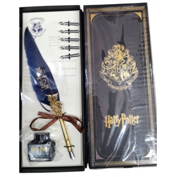HARRY POTTER SET DE PLUMA AZUL CON TINTA EN CAJA 